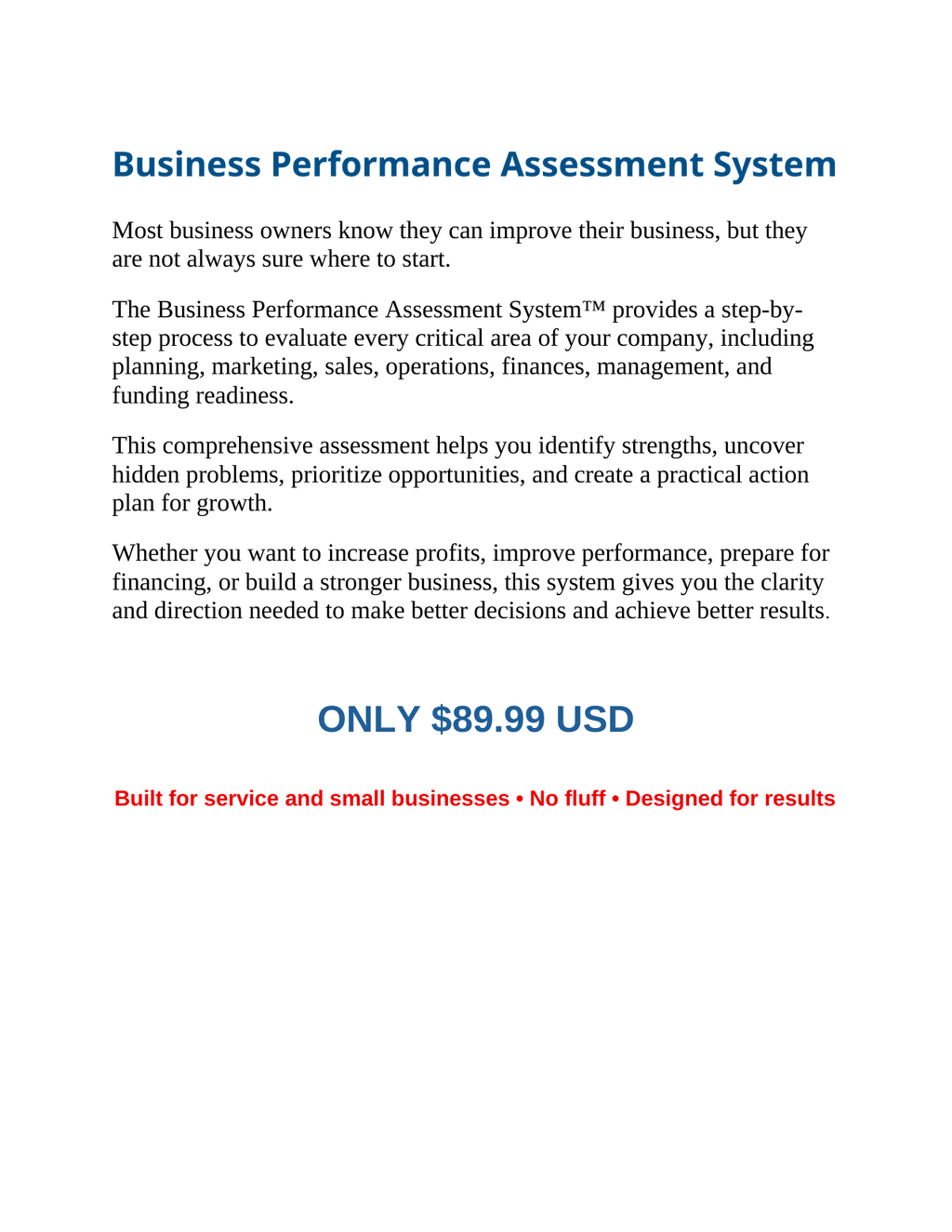 Business Performance Assessment System