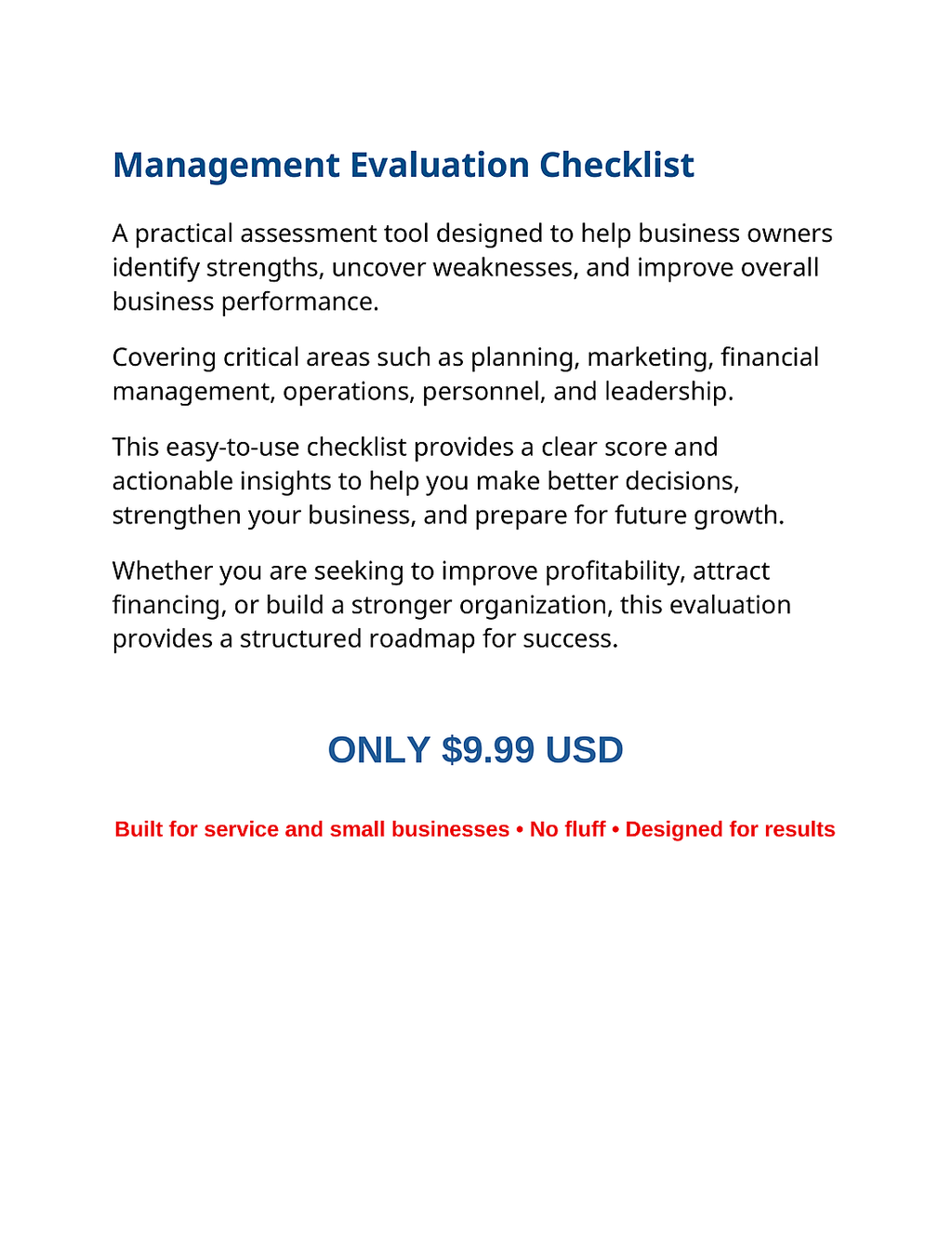 Business Management Evaluation Checklist